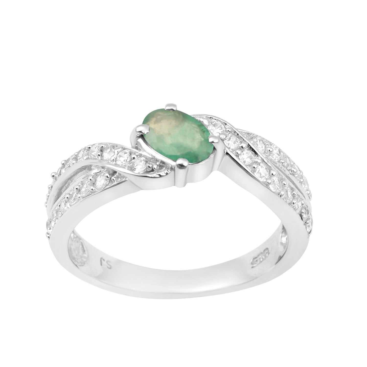 Sterling Silver Genuine Oval Emerald 1.20 Ctw Women Cluster Ring - Kimaya INC