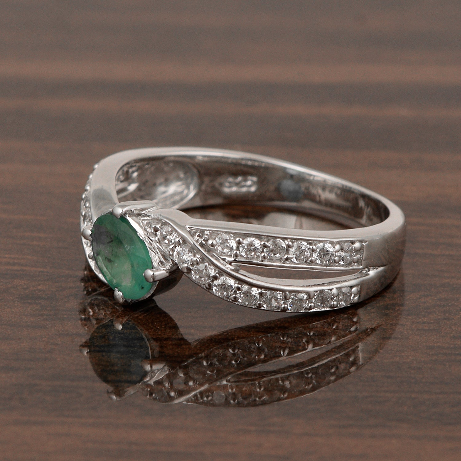 Sterling Silver Genuine Oval Emerald 1.20 Ctw Women Cluster Ring - Kimaya INC