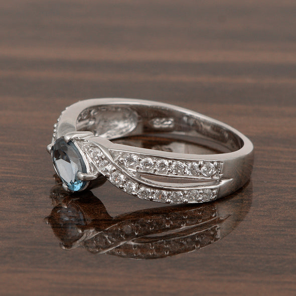 Sterling Silver Genuine Oval London Blue Topaz 1.20 Ctw Women Cluster Ring - Kimaya INC