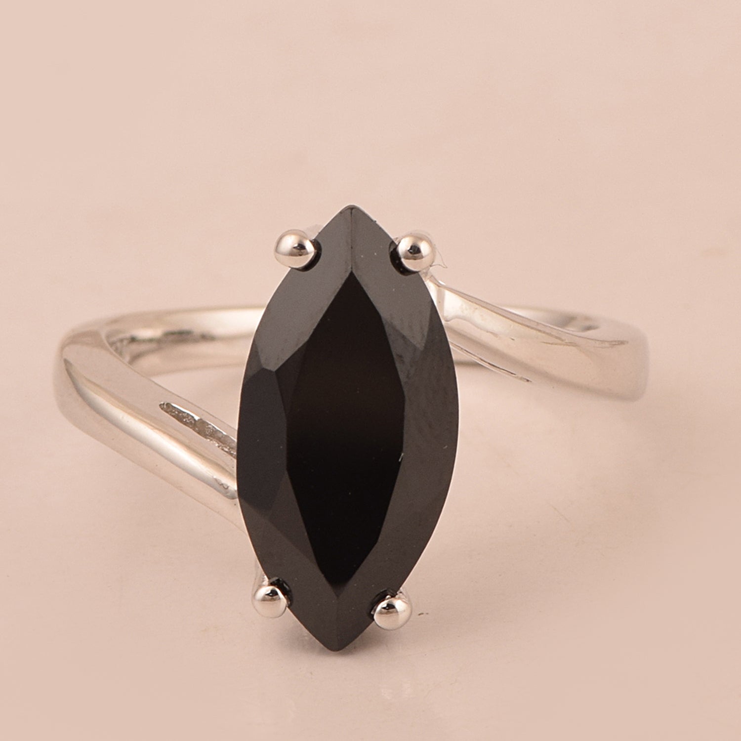 925 Sterling Silver Marquise Cut Black Spinel 2CT Engagement Ring - Kimaya INC