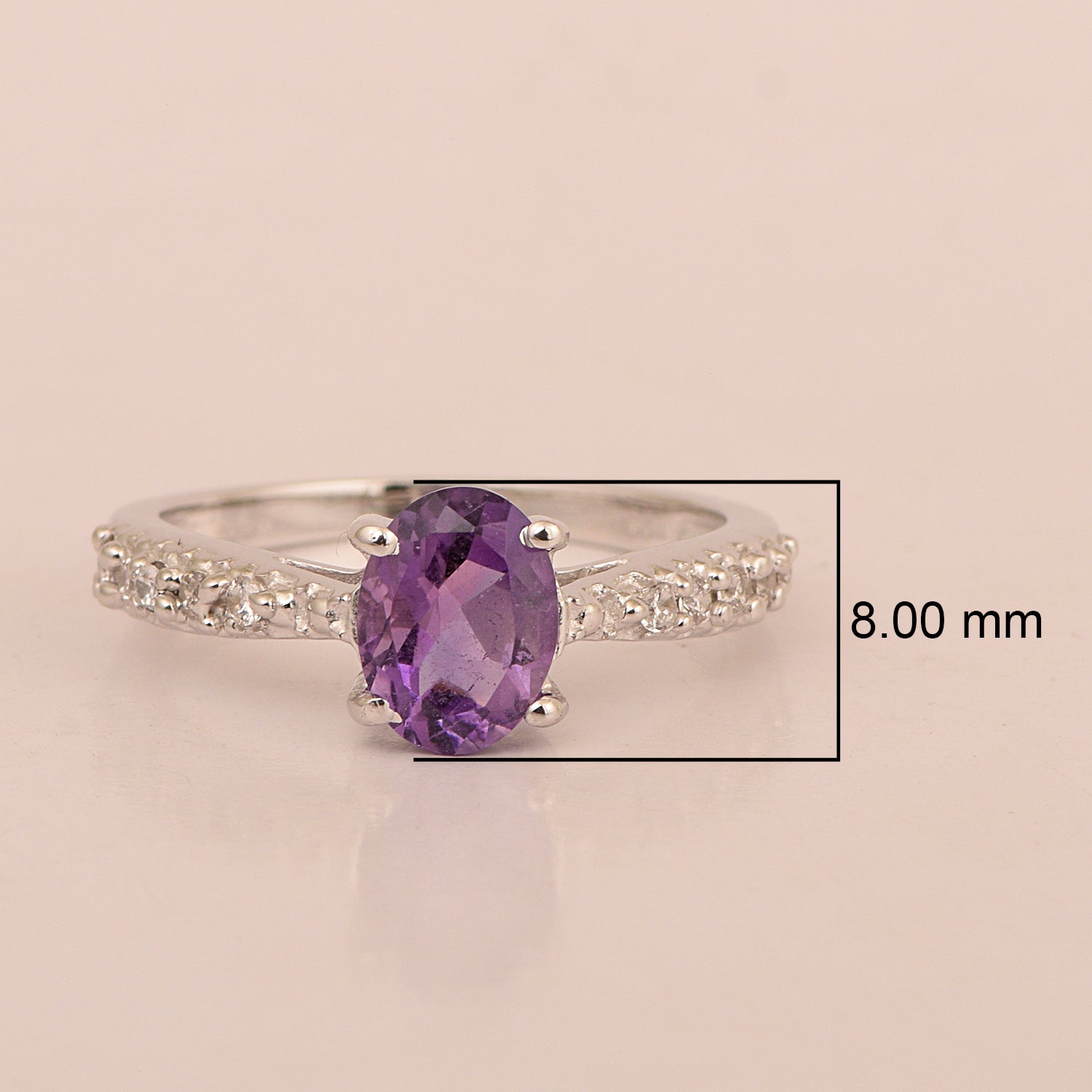 Solitaire Oval Cut 1.5 Ctw Amethyst & White Accents 925 Sterling Silver Women Wedding Ring - Kimaya INC