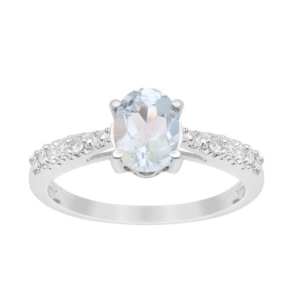 Solitaire Oval Cut 1.5 Ctw Aquamarine & White Accents 925 Sterling Silver Women Wedding Ring - Kimaya INC
