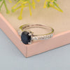Solitaire Oval Cut 1.5 Ctw Blue Sapphire & White Accents 925 Sterling Silver Women Wedding Ring - Kimaya INC