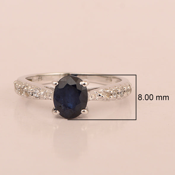 Solitaire Oval Cut 1.5 Ctw Blue Sapphire & White Accents 925 Sterling Silver Women Wedding Ring - Kimaya INC