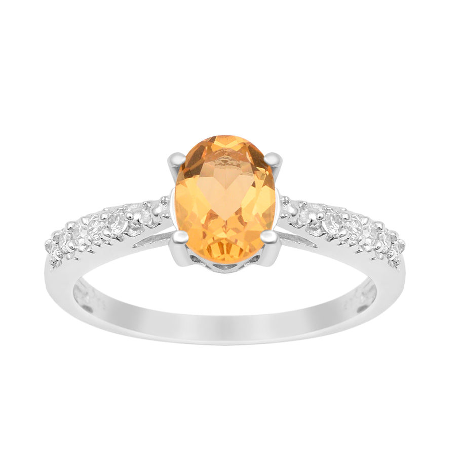 Citrine Oval Solitaire Accents Ring -Sterling Silver