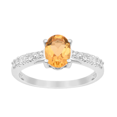 Solitaire Oval Cut 1.5 Ctw Citrine & White Accents 925 Sterling Silver Women Wedding Ring - Kimaya INC