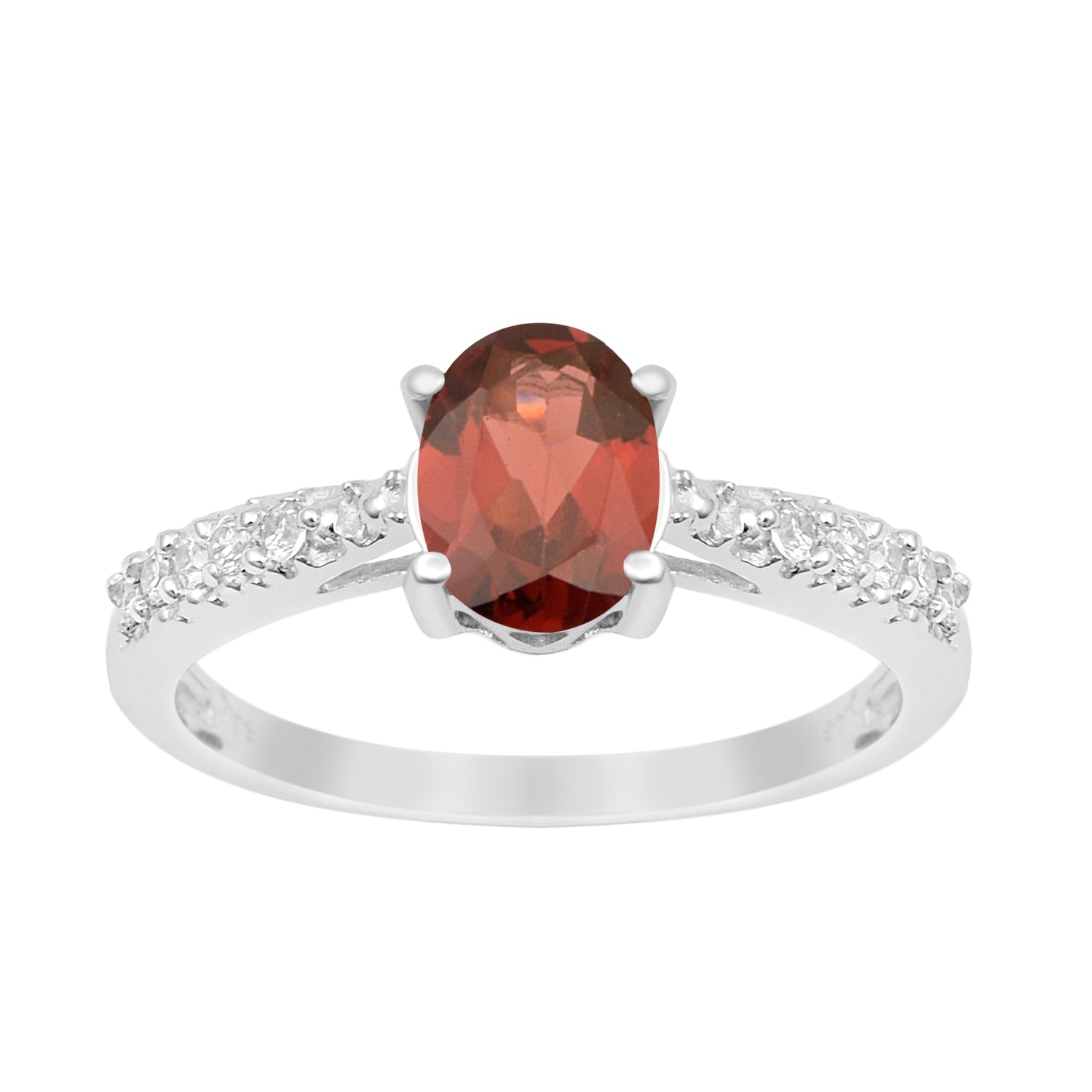 Solitaire Oval Cut 1.5 Ctw Garnet & White Accents 925 Sterling Silver Women Wedding Ring - Kimaya INC
