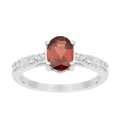 Solitaire Oval Cut 1.5 Ctw Garnet & White Accents 925 Sterling Silver Women Wedding Ring - Kimaya INC