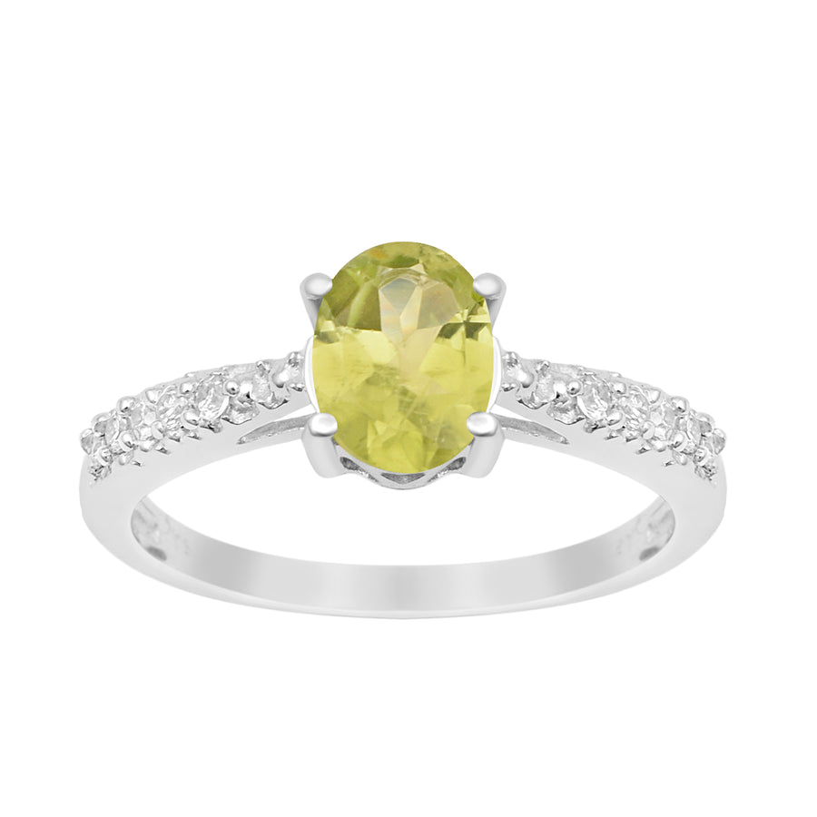 Peridot Oval Solitaire Accents Ring -Sterling Silver