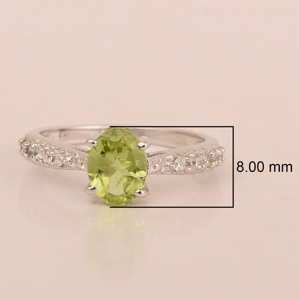 Solitaire Oval Cut 1.5 Ctw Peridot & White Accents 925 Sterling Silver Women Wedding Ring - Kimaya INC