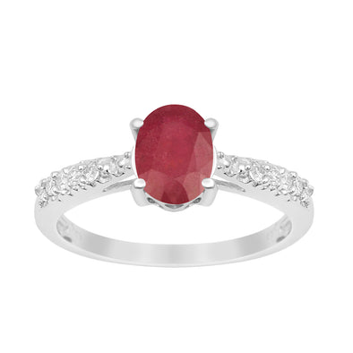 Solitaire Oval Cut 1.5 Ctw Ruby & White Accents 925 Sterling Silver Women Wedding Ring - Kimaya INC