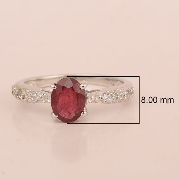 Solitaire Oval Cut 1.5 Ctw Ruby & White Accents 925 Sterling Silver Women Wedding Ring - Kimaya INC