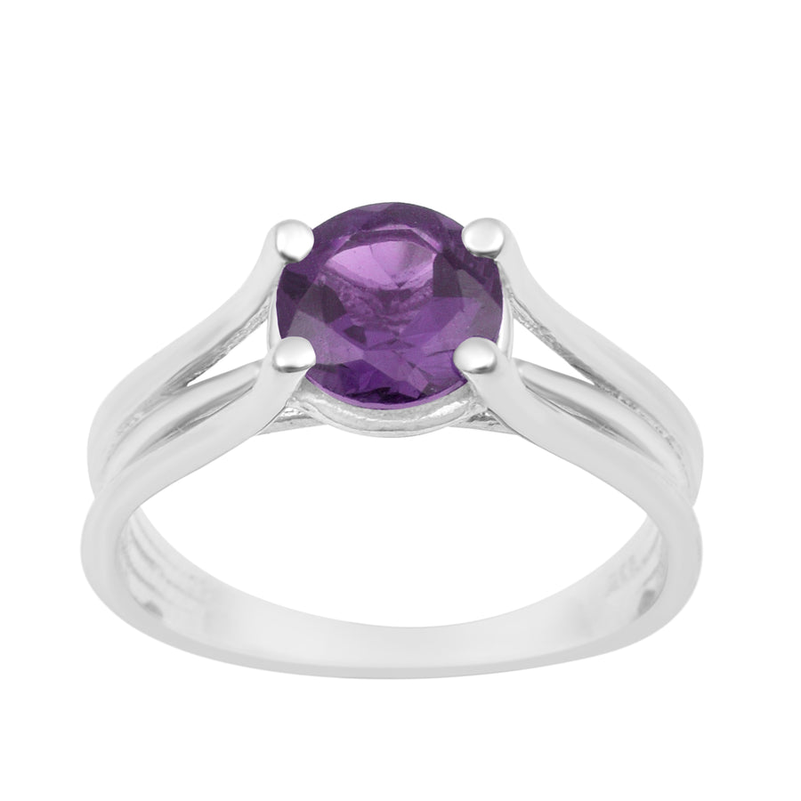 Amethyst Round 8mm Solitaire Ring - Sterling Silver
