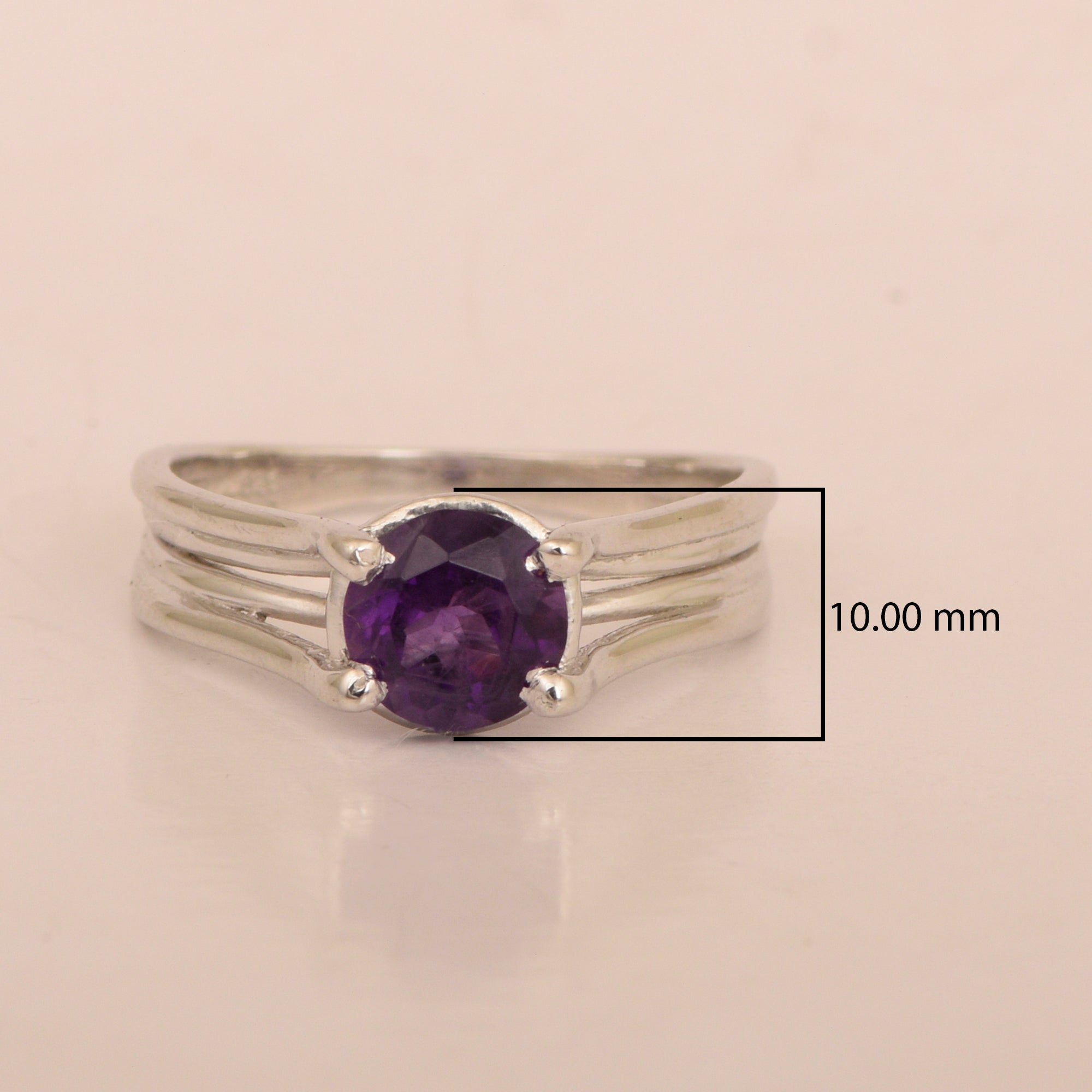 Solitaire Round 8mm Amethyst 925 Sterling Silver Wedding Ring - Kimaya INC