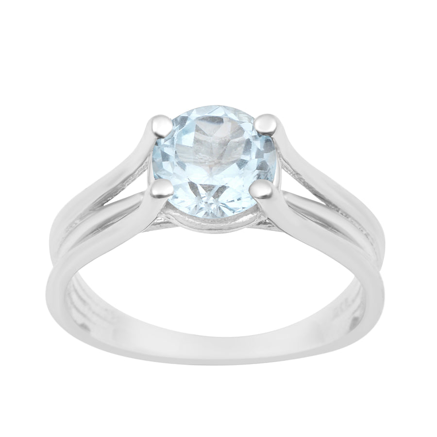 Aquamarine Round 8mm Solitaire Ring - Sterling Silver
