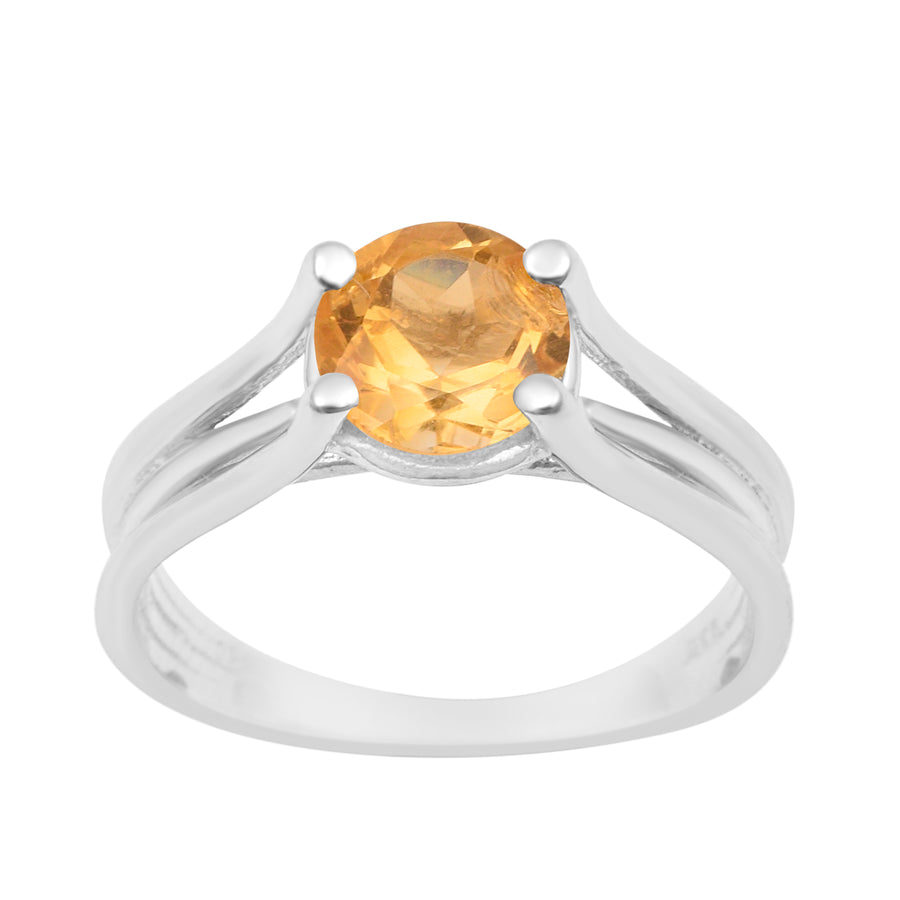 Citrine Round 8mm Solitaire Ring - Sterling Silver