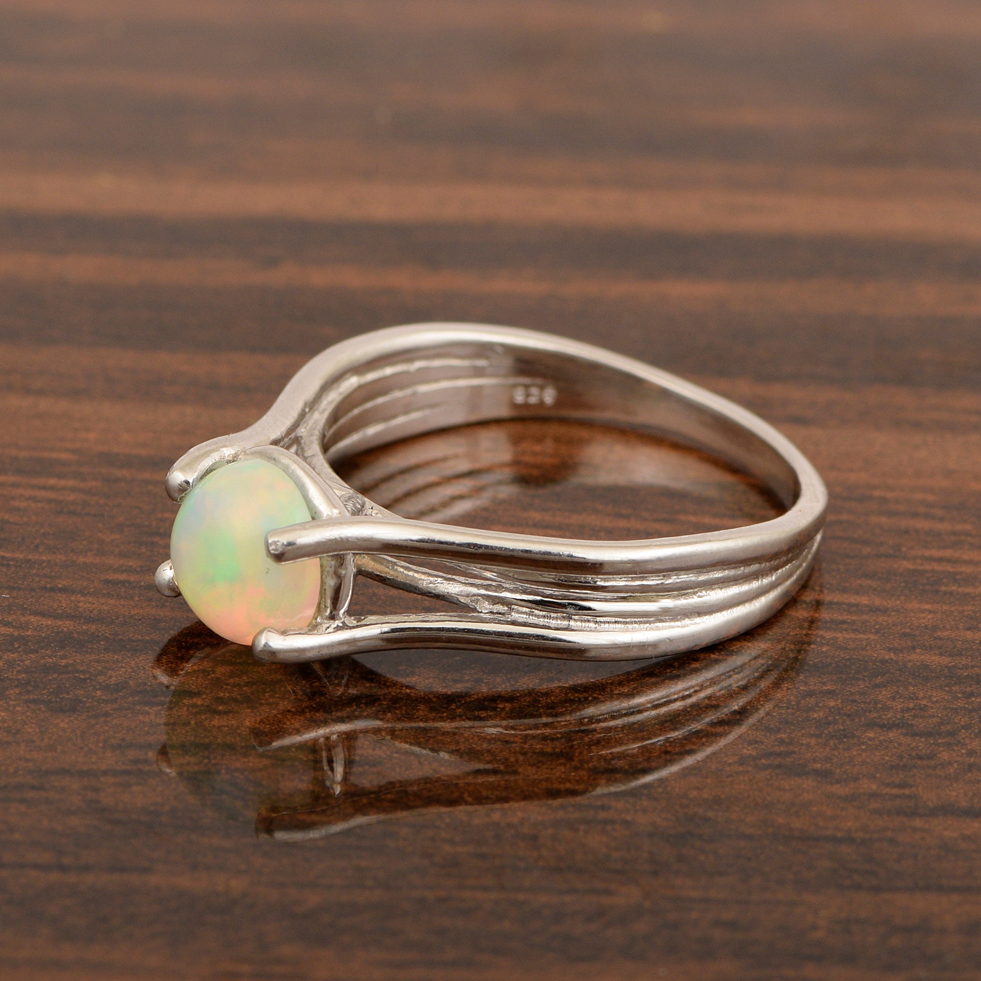 Solitaire Round 8mm Opal 925 Sterling Silver Wedding Ring - Kimaya INC