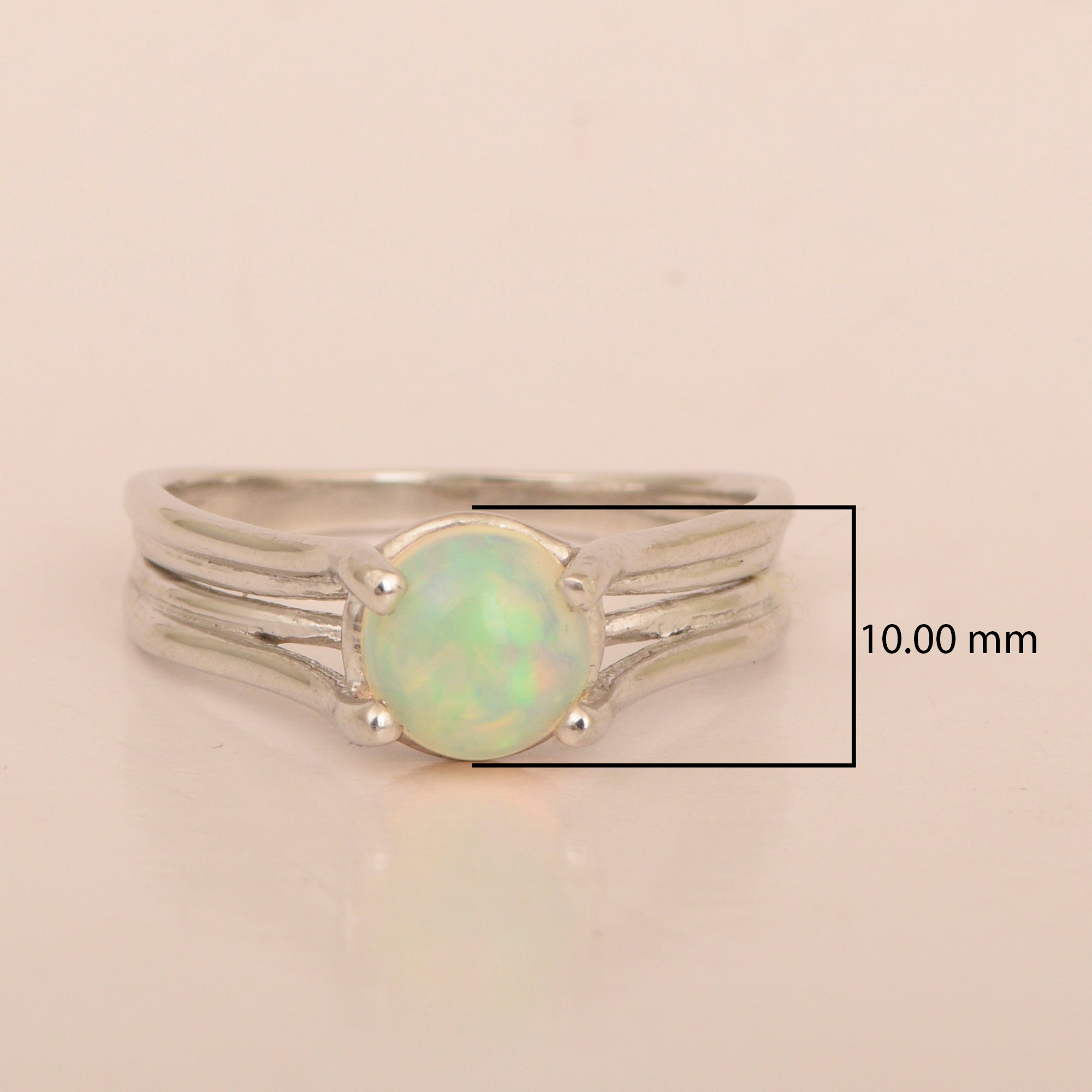 Solitaire Round 8mm Opal 925 Sterling Silver Wedding Ring - Kimaya INC