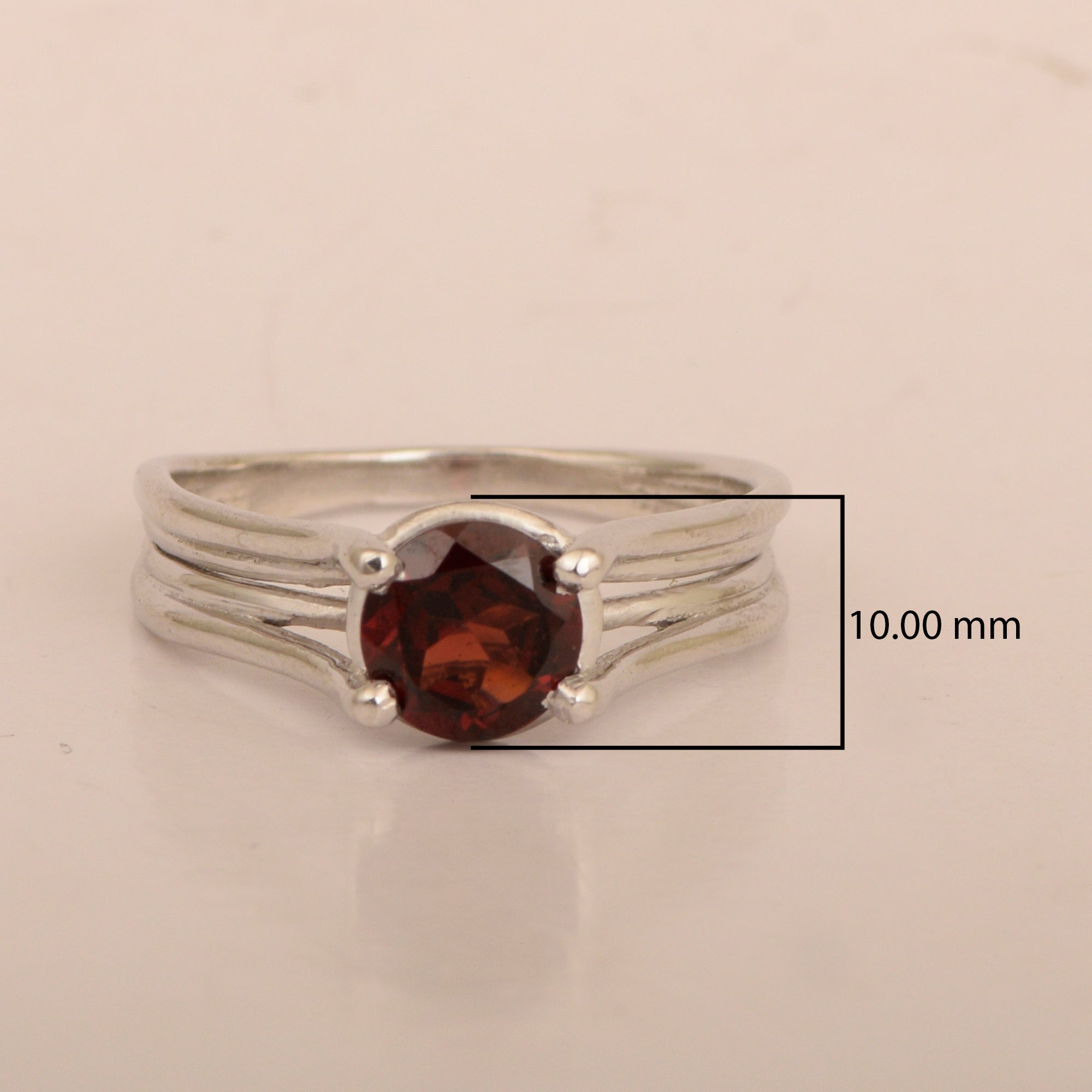 Solitaire Round 8mm Garnet 925 Sterling Silver Wedding Ring - Kimaya INC