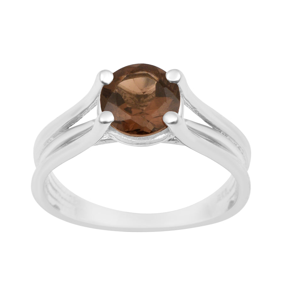 Smoky Quartz Round 8mm Solitaire Ring - Sterling Silver