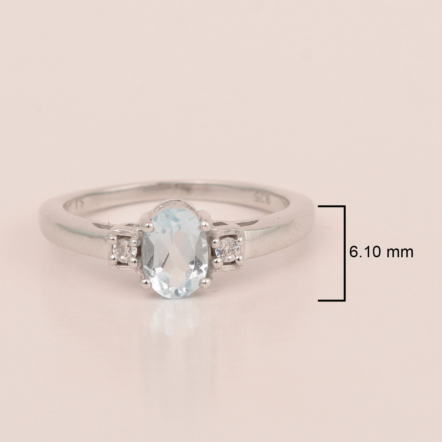 Aquamarine Oval 7X5 MM Gemstone 925 Sterling Silver 3-Stone Proposal Ring - Kimaya INC
