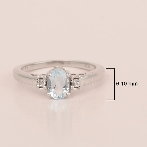 Aquamarine Oval 7X5 MM Gemstone 925 Sterling Silver 3-Stone Proposal Ring - Kimaya INC