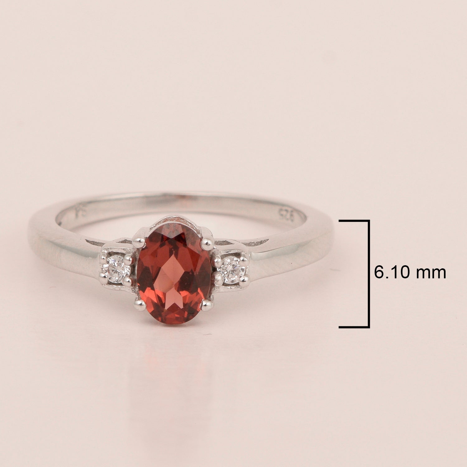 Garnet Oval 7X5 MM Gemstone 925 Sterling Silver 3-Stone Proposal Ring - Kimaya INC