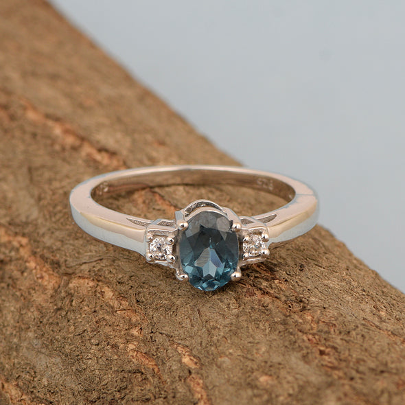 London Blue Topaz Oval 7X5 MM Gemstone 925 Sterling Silver 3-Stone Proposal Ring - Kimaya INC