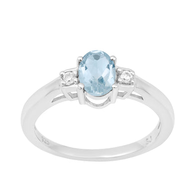 Swiss Blue Topaz Oval 7X5 MM Gemstone 925 Sterling Silver 3-Stone Proposal Ring - Kimaya INC