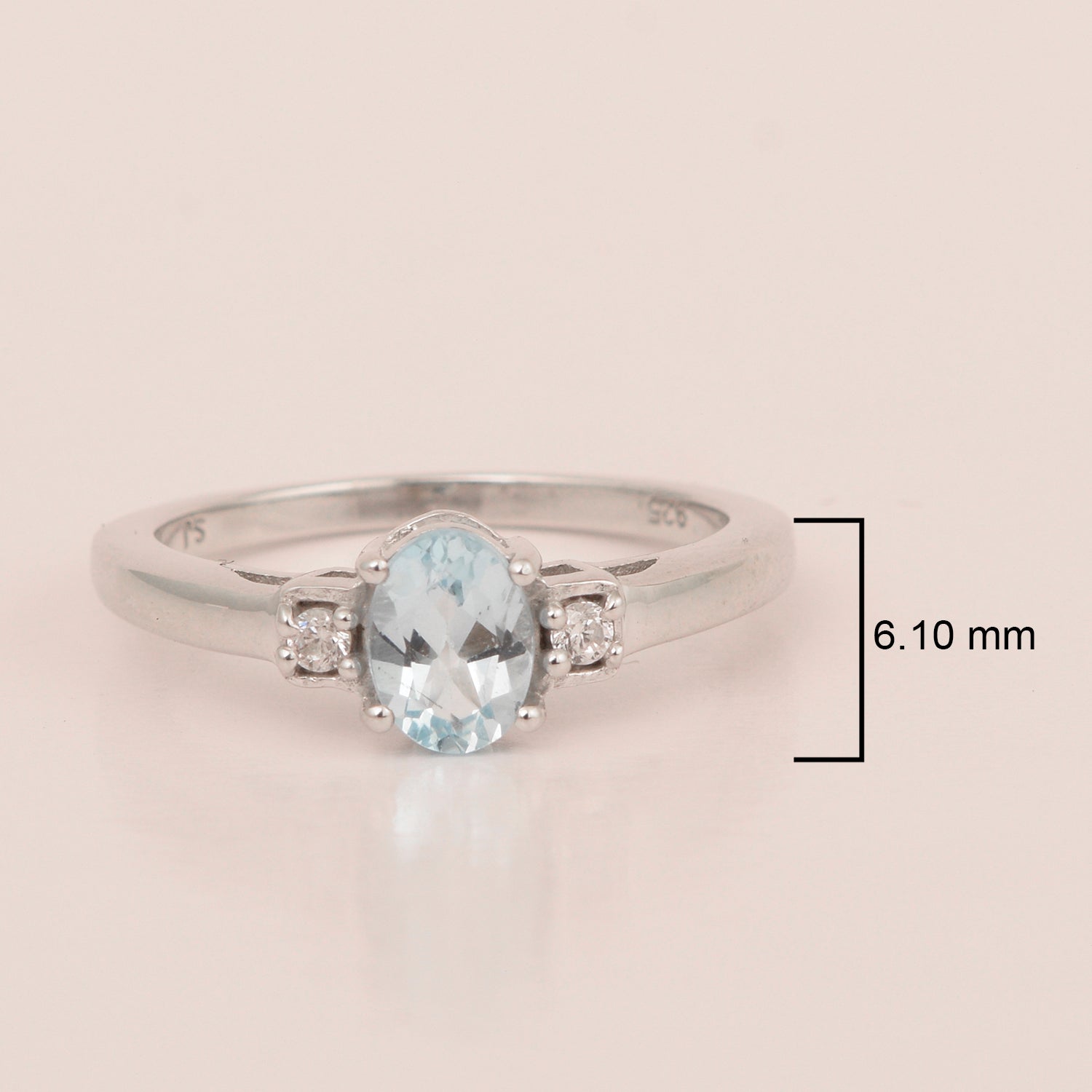Swiss Blue Topaz Oval 7X5 MM Gemstone 925 Sterling Silver 3-Stone Proposal Ring - Kimaya INC