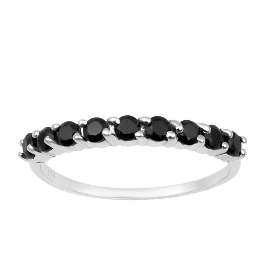 Black Spinel Halt Eternity Stackable Ring - Sterling Silver