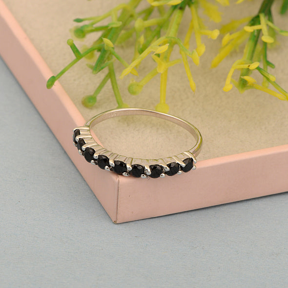 925 Sterling Silver Round Cut 0.46 Ctw Black Spinel Women Engagement Ring - Kimaya INC