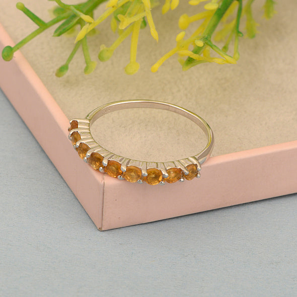 925 Sterling Silver Round Cut 0.46 Ctw Citrine Women Engagement Ring - Kimaya INC