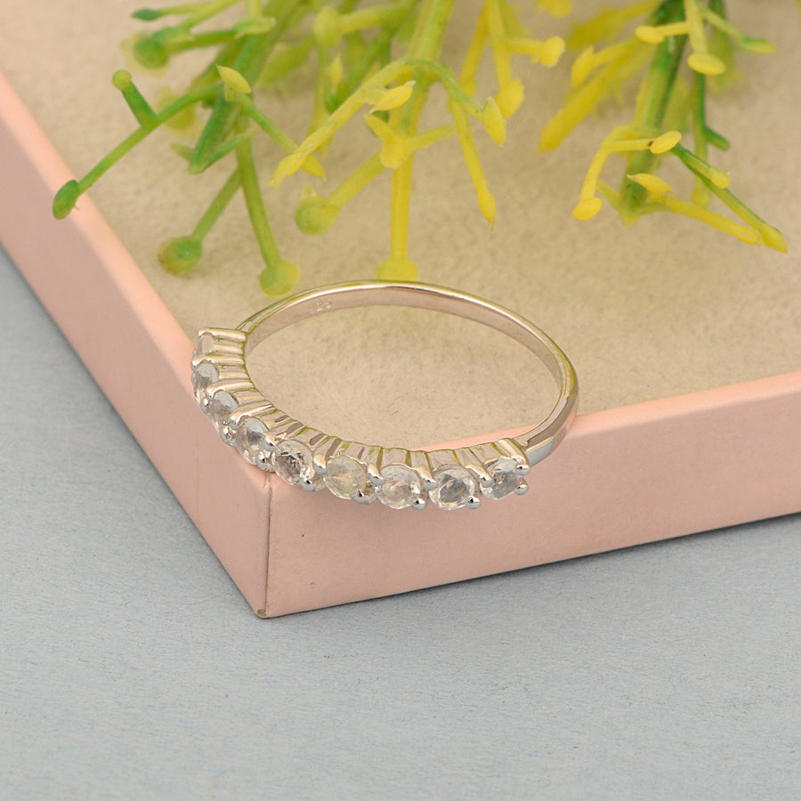 Moonstone Halt Eternity Stackable Ring - Sterling Silver