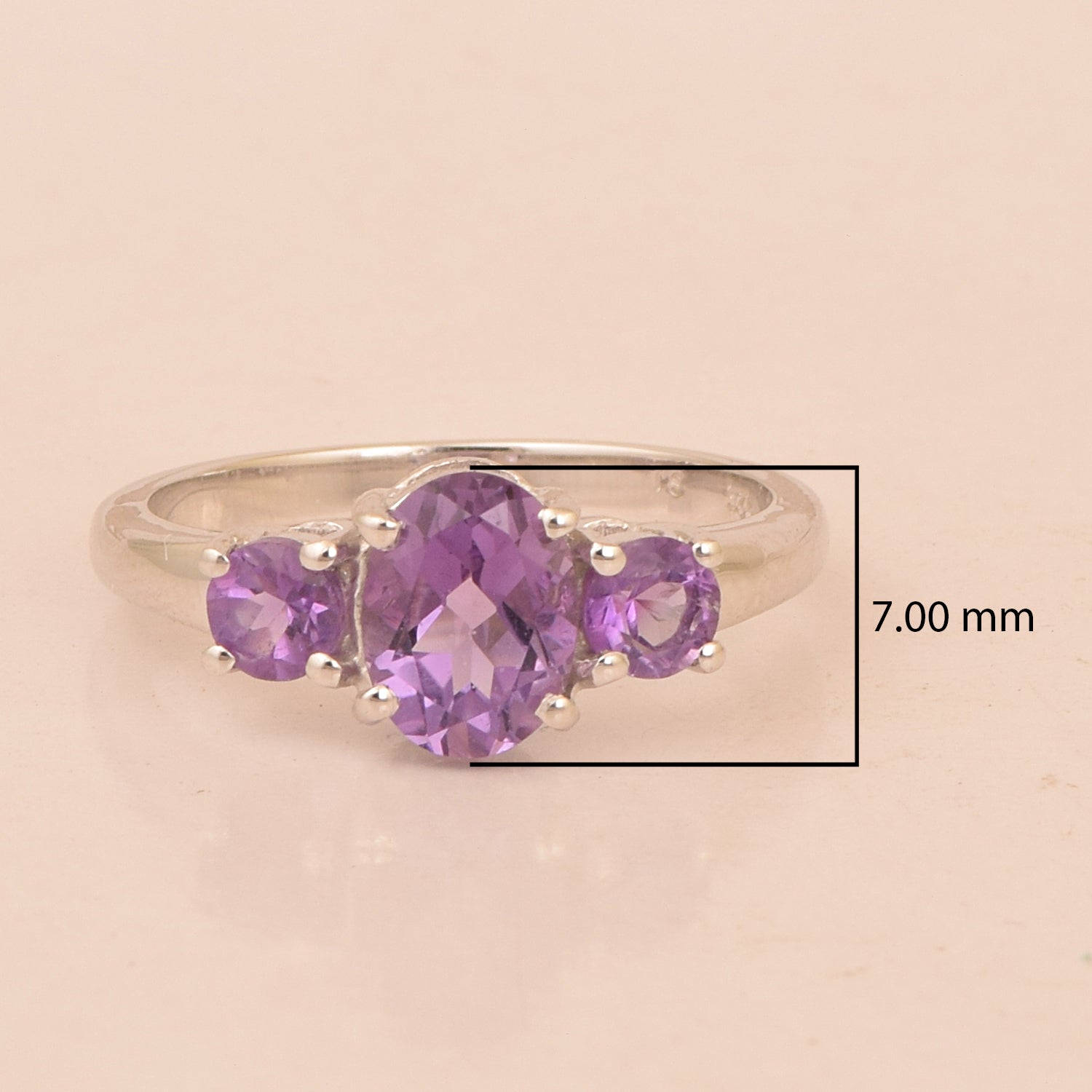 925 Sterling Silver Oval Cut 2.5 Ctw Amethyst Gemstone 3-Stone Ring - Kimaya INC