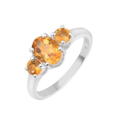 925 Sterling Silver Oval Cut 2.5 Ctw Citrine Gemstone 3-Stone Ring - Kimaya INC