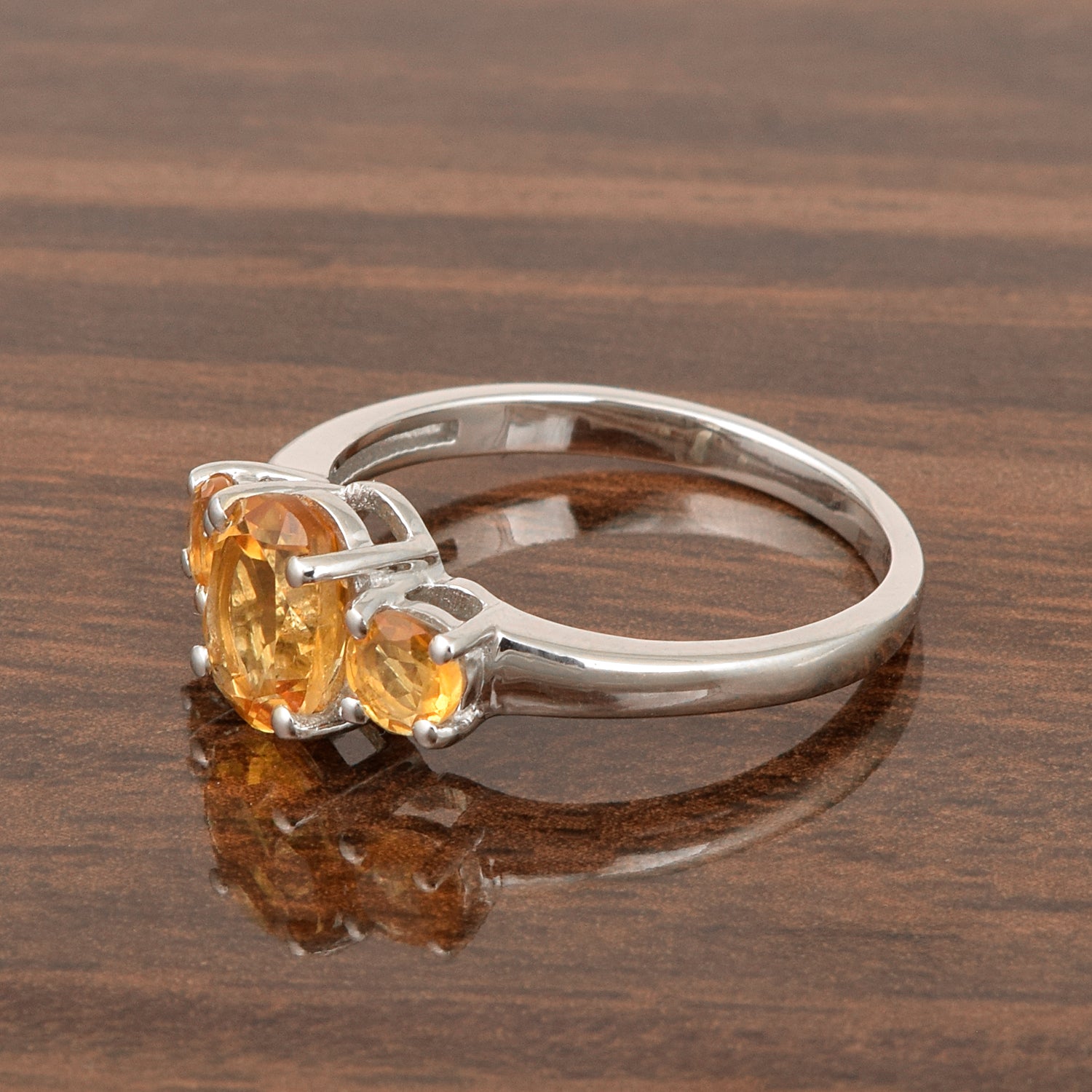 925 Sterling Silver Oval Cut 2.5 Ctw Citrine Gemstone 3-Stone Ring - Kimaya INC