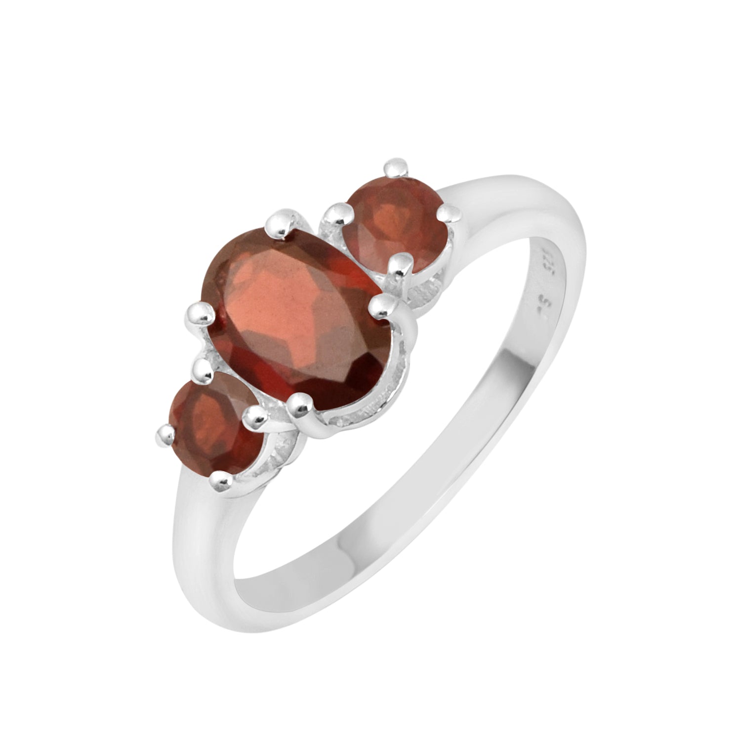 925 Sterling Silver Oval Cut 2.5 Ctw Garnet Gemstone 3-Stone Ring - Kimaya INC