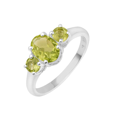 925 Sterling Silver Oval Cut 2.5 Ctw Peridot Gemstone 3-Stone Ring - Kimaya INC