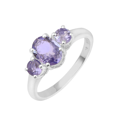 925 Sterling Silver Oval Cut 2.5 Ctw Tanzanite Gemstone 3-Stone Ring - Kimaya INC