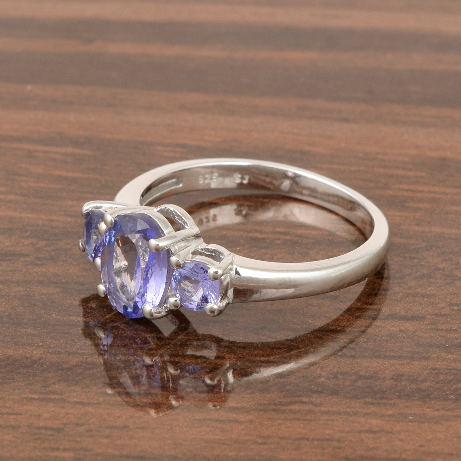 925 Sterling Silver Oval Cut 2.5 Ctw Tanzanite Gemstone 3-Stone Ring - Kimaya INC