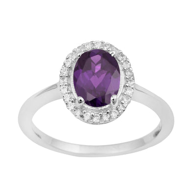 Art Deco Oval 8X6 MM Amethyst Gemstone 925 Sterling Silver Women Ring - Kimaya INC