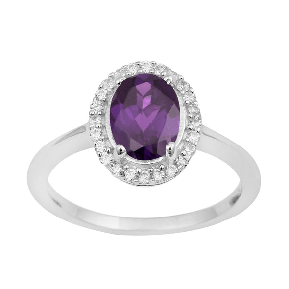 Art Deco Oval 8X6 MM Amethyst Gemstone 925 Sterling Silver Women Ring - Kimaya INC