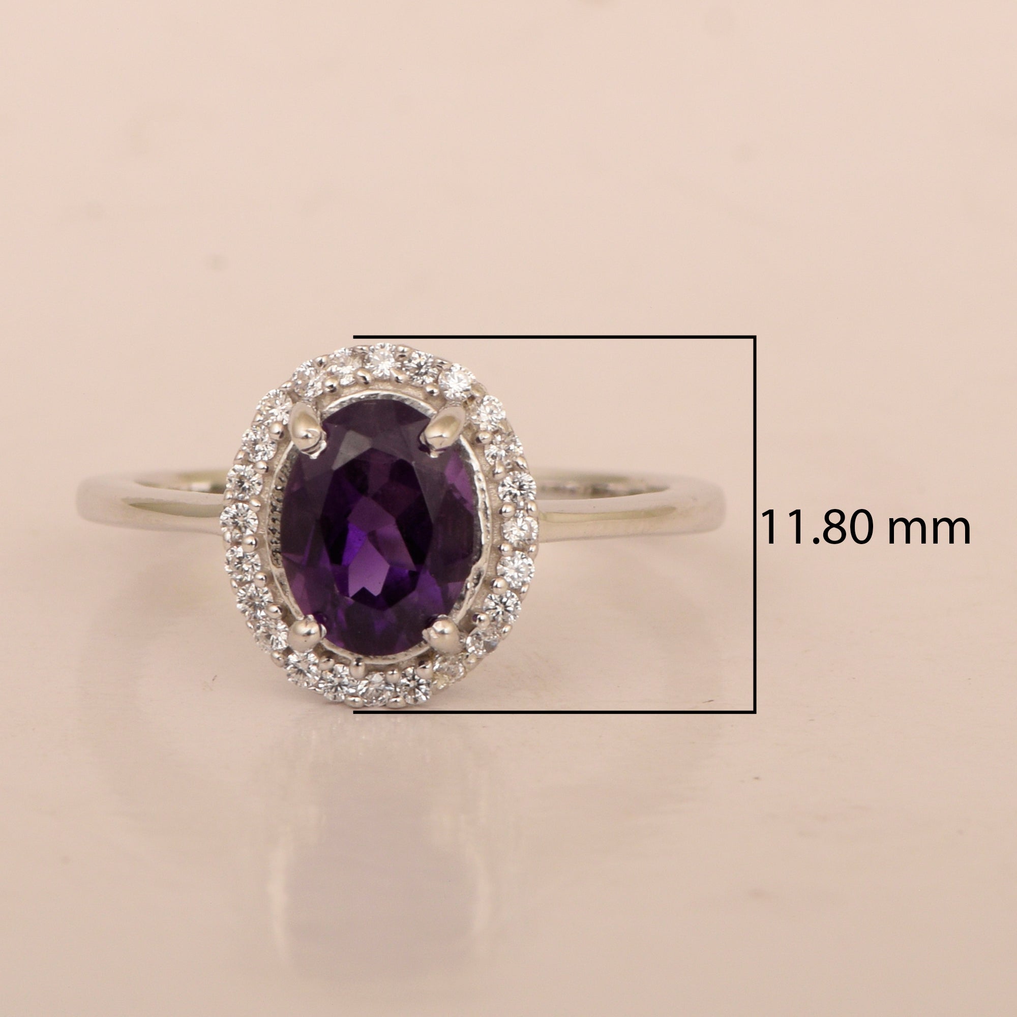 Art Deco Oval 8X6 MM Amethyst Gemstone 925 Sterling Silver Women Ring - Kimaya INC