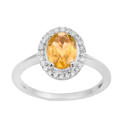 Art Deco Oval 8X6 MM Citrine Gemstone 925 Sterling Silver Women Ring - Kimaya INC
