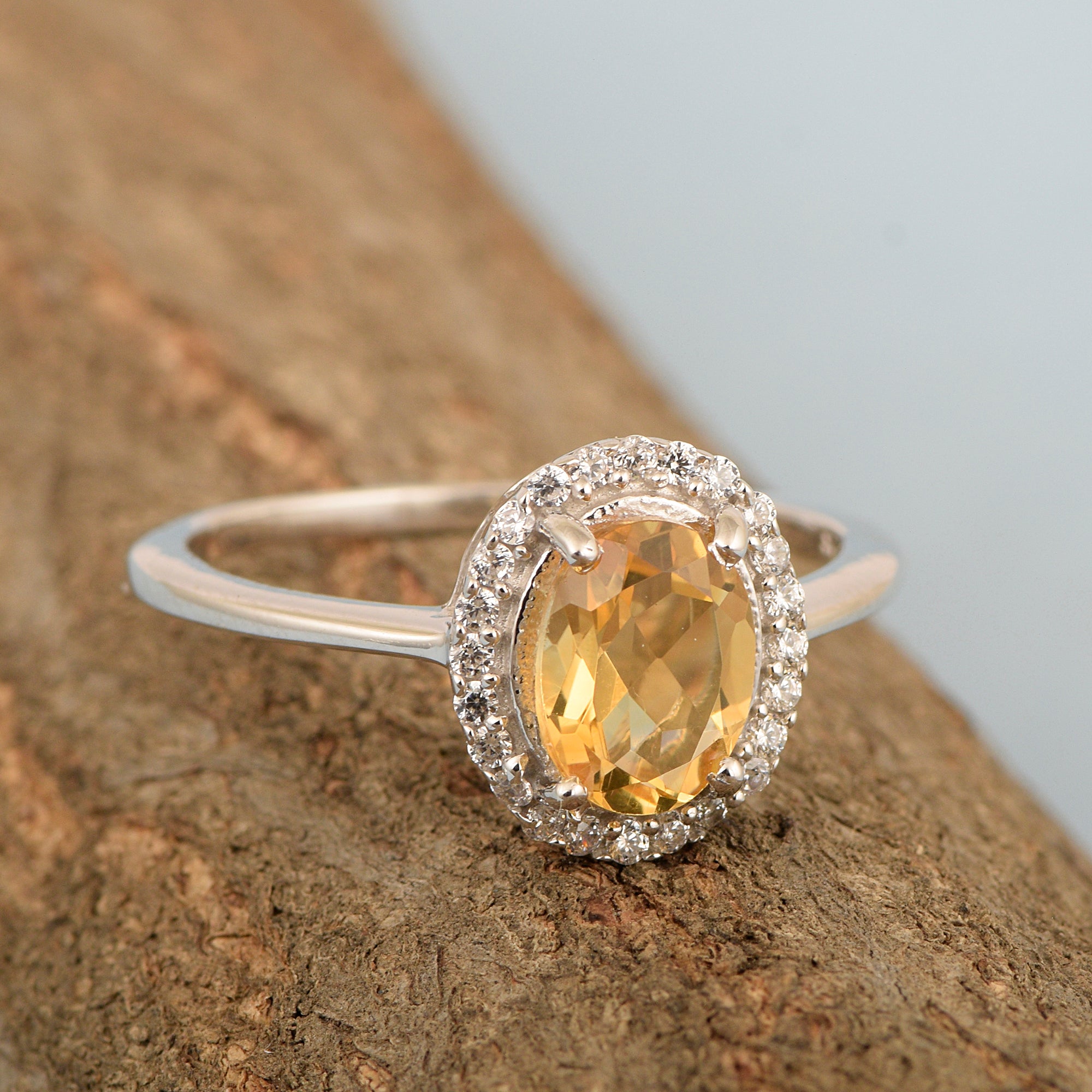 Art Deco Oval 8X6 MM Citrine Gemstone 925 Sterling Silver Women Ring - Kimaya INC