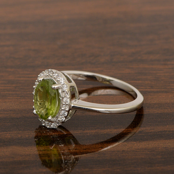 Art Deco Oval 8X6 MM Peridot Gemstone 925 Sterling Silver Women Ring - Kimaya INC