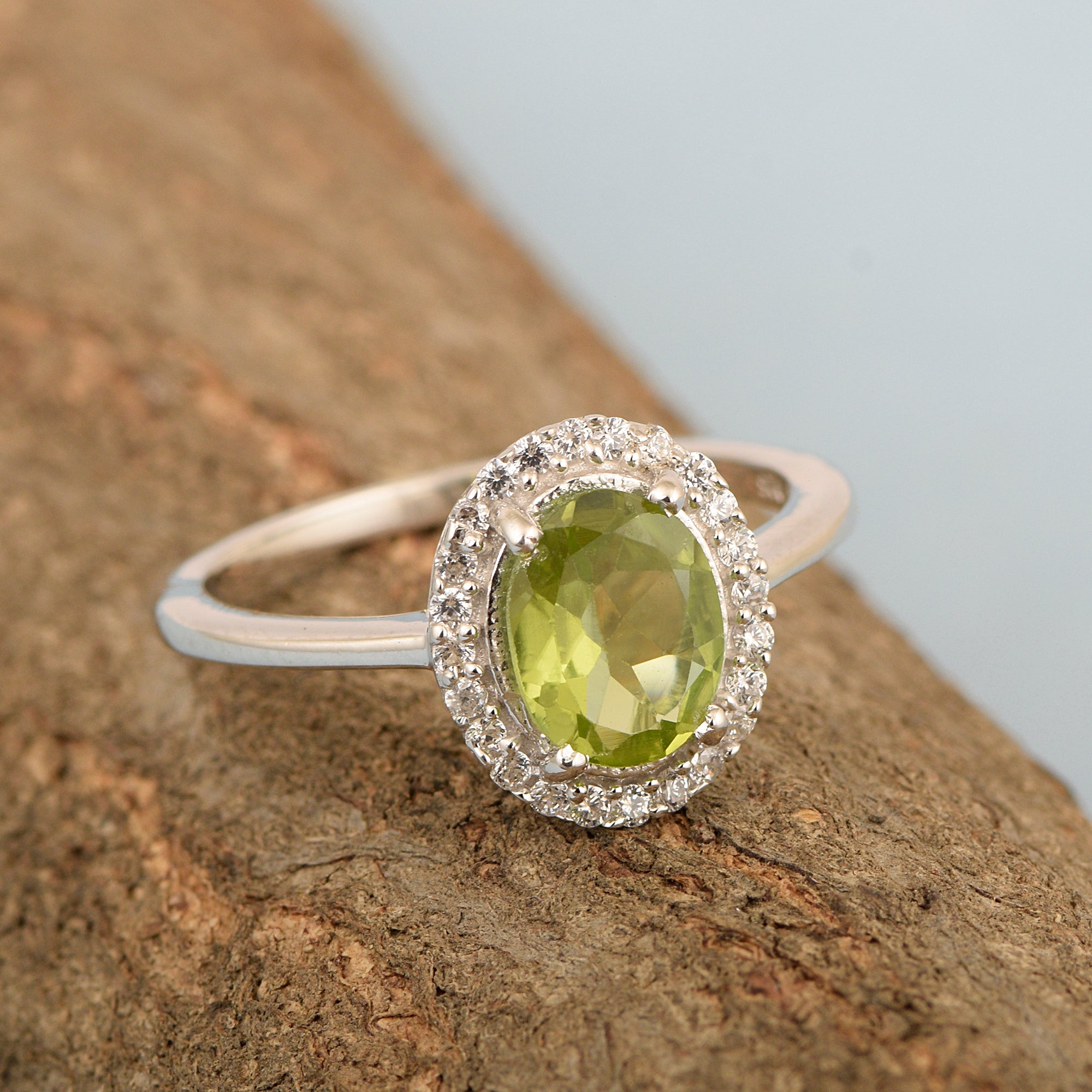 Art Deco Oval 8X6 MM Peridot Gemstone 925 Sterling Silver Women Ring - Kimaya INC