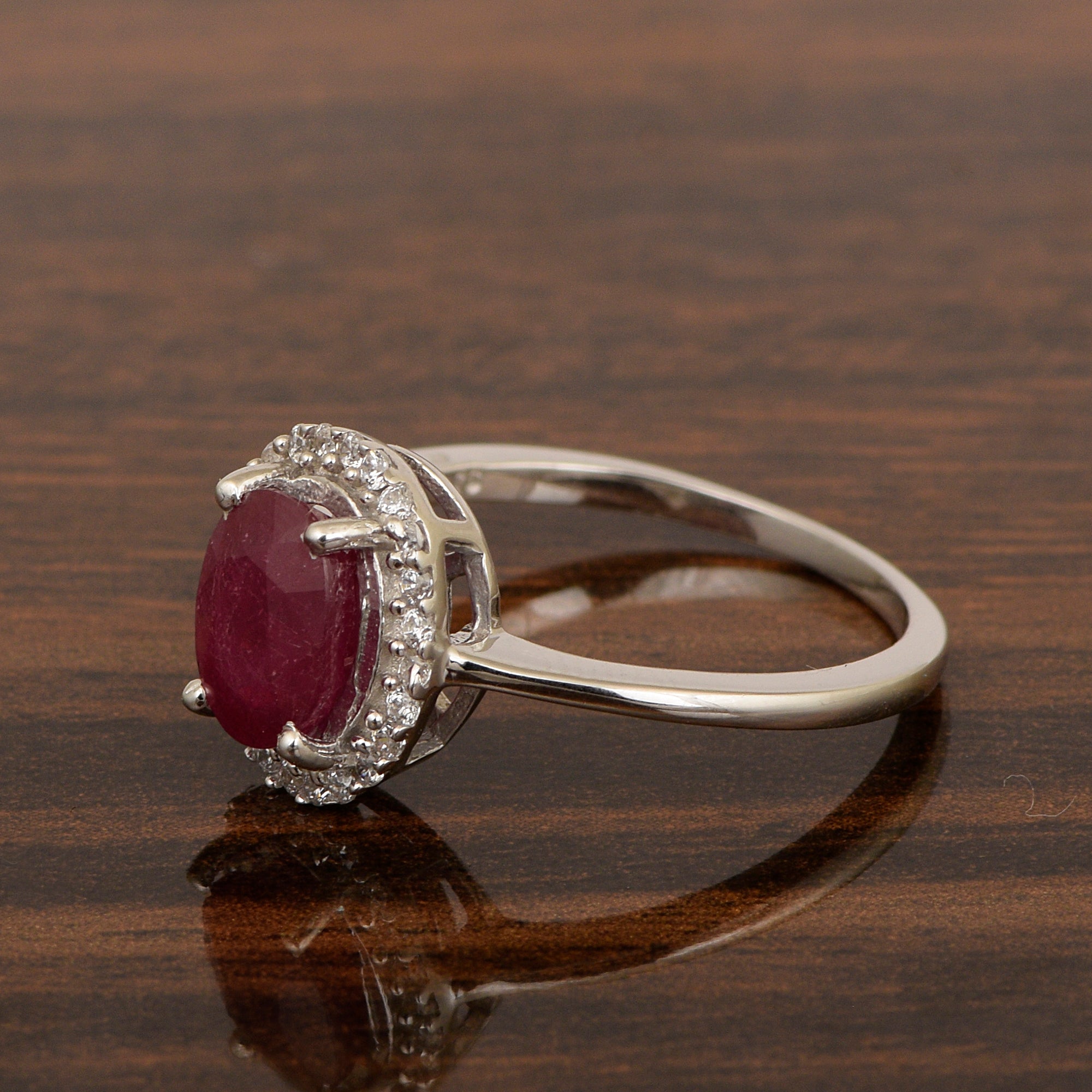 Art Deco Oval 8X6 MM Ruby Gemstone 925 Sterling Silver Women Ring - Kimaya INC