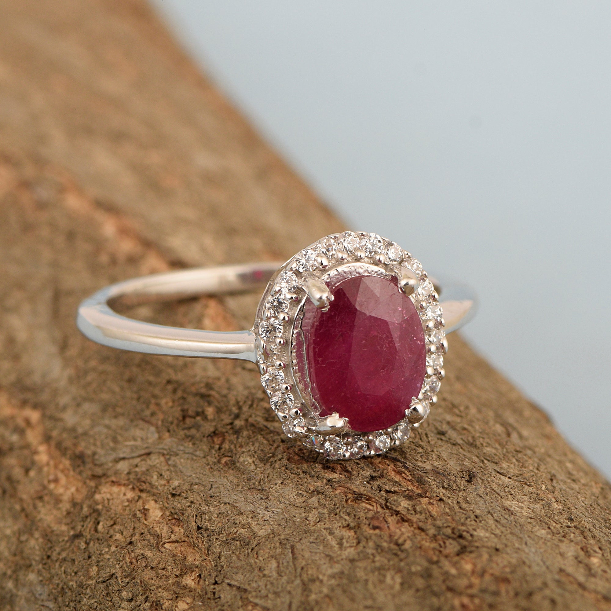 Art Deco Oval 8X6 MM Ruby Gemstone 925 Sterling Silver Women Ring - Kimaya INC